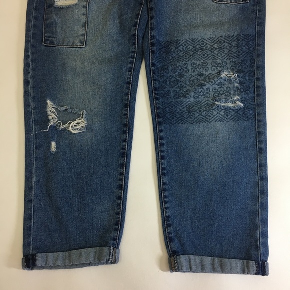 Distressed Patch Boyfriend Fit Denim Blue Jean by Bare Denim 100% Cotton - Picture 8 of 12